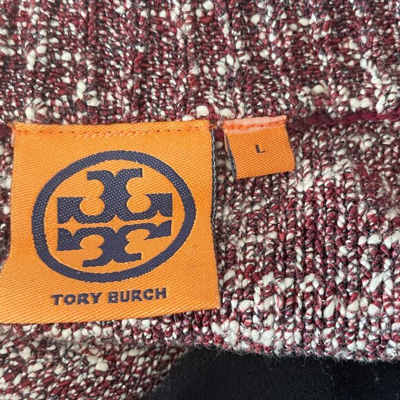 Tory Burch Women's Sweater Large Maroon Tweed Metallic Pullover Long Sleeve - Picture 8 of 10
